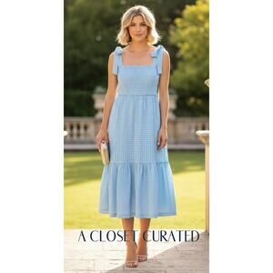 Atelier 1756 Syra Cotton Midi Dress Medium Blue NWT